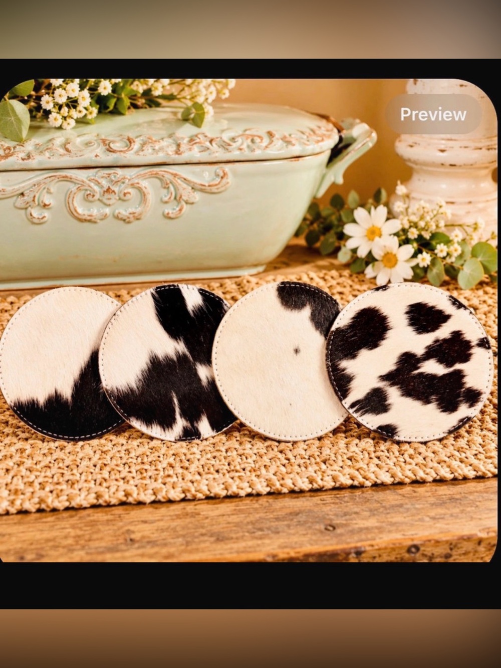 NEW Coasters Authentic Cowhide - Set of 4